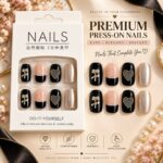24 Pcs Black Pink Press On Nails for Women, Glossy Artificial Nails with Bow, Heart and Metallic Pearl Designs, Elegant French Style DIY Manicure Set for Party, Wedding and Everyday Wear - Image 2