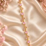 Elegant Gold-Tone Pink Crystal Leaf Vine Bracelet for Women with Sparkling Round and Marquise Stones, Floral-Inspired Fashion Jewellery for Party, Wedding, Festive and Everyday Wear