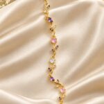 Elegant Gold-Tone Purple and Pink Crystal Leaf Vine Bracelet for Women with Sparkling Gemstone Accents, Floral-Inspired Adjustable Fashion Jewellery for Party, Wedding, Festive and Everyday Wear