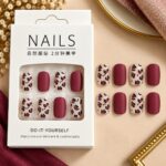 24 Pcs Brown White Gold Foil Press On Nails for Women | Elegant Ombre French Tip Artificial Nails | Glossy Neutral Luxury DIY Manicure Nail Set