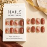 24 Pcs Brown Butterfly Press On Nails for Women, Glossy Nude and Chocolate Brown Artificial Nails with Gold Border and Butterfly Rhinestone Designs, Elegant DIY Manicure Set