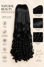 Long Black Wavy Curly Hair Extension for Women, Clip-In Hairpiece with Voluminous Loose Waves and Defined Curls, Natural-Looking Stylish Hair Extension for Party, Wedding and Daily Use - Image 2