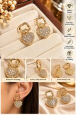 Elegant Gold Heart Drop Earrings for Women | Sparkling Crystal Heart Design | Gold Tone Dangle Fashion Jewellery for Party & Festive Wear - Image 2