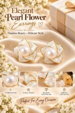 Elegant White Floral Pearl Stud Earrings for Women | Mother of Pearl Effect Flower Design | Gold Tone Statement Fashion Jewellery - Image 4