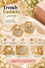 Elegant Gold Heart Drop Earrings for Women | Sparkling Crystal Heart Design | Gold Tone Dangle Fashion Jewellery for Party & Festive Wear - Image 3
