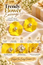 Elegant Yellow Flower Stud Earrings for Women with Sparkling Crystal Center | Statement Floral Fashion Jewellery for Party, Festive and Special Occasions - Image 3