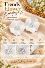 Elegant White Flower Stud Earrings for Women with Sparkling Crystal Center | Statement Floral Fashion Jewellery for Party, Wedding, Festive and Special Occasions - Image 4