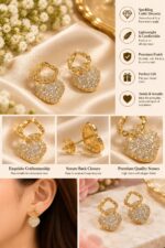 Elegant Gold Heart Drop Earrings for Women | Sparkling Crystal Heart Design | Gold Tone Dangle Fashion Jewellery for Party & Festive Wear - Image 4