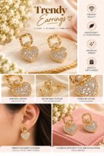 Elegant Gold Heart Drop Earrings for Women | Sparkling Crystal Heart Design | Gold Tone Dangle Fashion Jewellery for Party & Festive Wear - Image 5