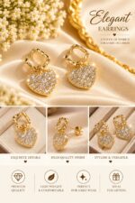 Elegant Gold Heart Drop Earrings for Women | Sparkling Crystal Heart Design | Gold Tone Dangle Fashion Jewellery for Party & Festive Wear - Image 6