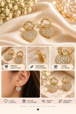 Elegant Gold Heart Drop Earrings for Women | Sparkling Crystal Heart Design | Gold Tone Dangle Fashion Jewellery for Party & Festive Wear - Image 7