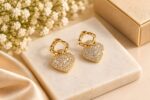 Elegant Gold Heart Drop Earrings for Women | Sparkling Crystal Heart Design | Gold Tone Dangle Fashion Jewellery for Party & Festive Wear