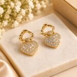 Elegant Gold Heart Drop Earrings for Women | Sparkling Crystal Heart Design | Gold Tone Dangle Fashion Jewellery for Party & Festive Wear