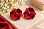 Elegant Red Flower Stud Earrings for Women with Red Crystal Center | Statement Floral Fashion Jewellery for Party, Festive and Special Occasions