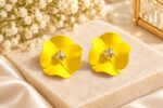 Elegant Yellow Flower Stud Earrings for Women with Sparkling Crystal Center | Statement Floral Fashion Jewellery for Party, Festive and Special Occasions
