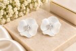 Elegant White Flower Stud Earrings for Women with Sparkling Crystal Center | Statement Floral Fashion Jewellery for Party, Wedding, Festive and Special Occasions
